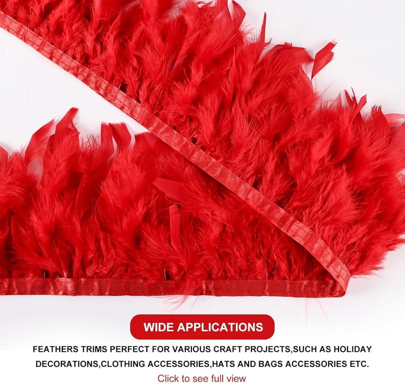 MAOFENG 2 Yards Natural Turkey Feathers Trim Sewing Fringe Fashion Dress Sewing 4-6inch for DIY Handicrafts Costumes Decoration,Red - Image 4